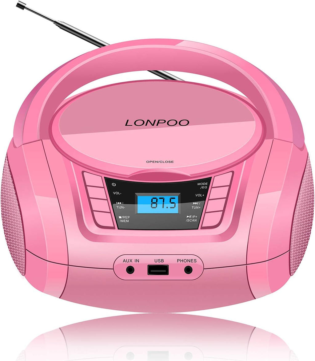 Portable Top-Loading CD MP3 Player Boombox with Bluetooth Stereo, FM Radio, Aux Line in, Headphone Jack, USB Port M909