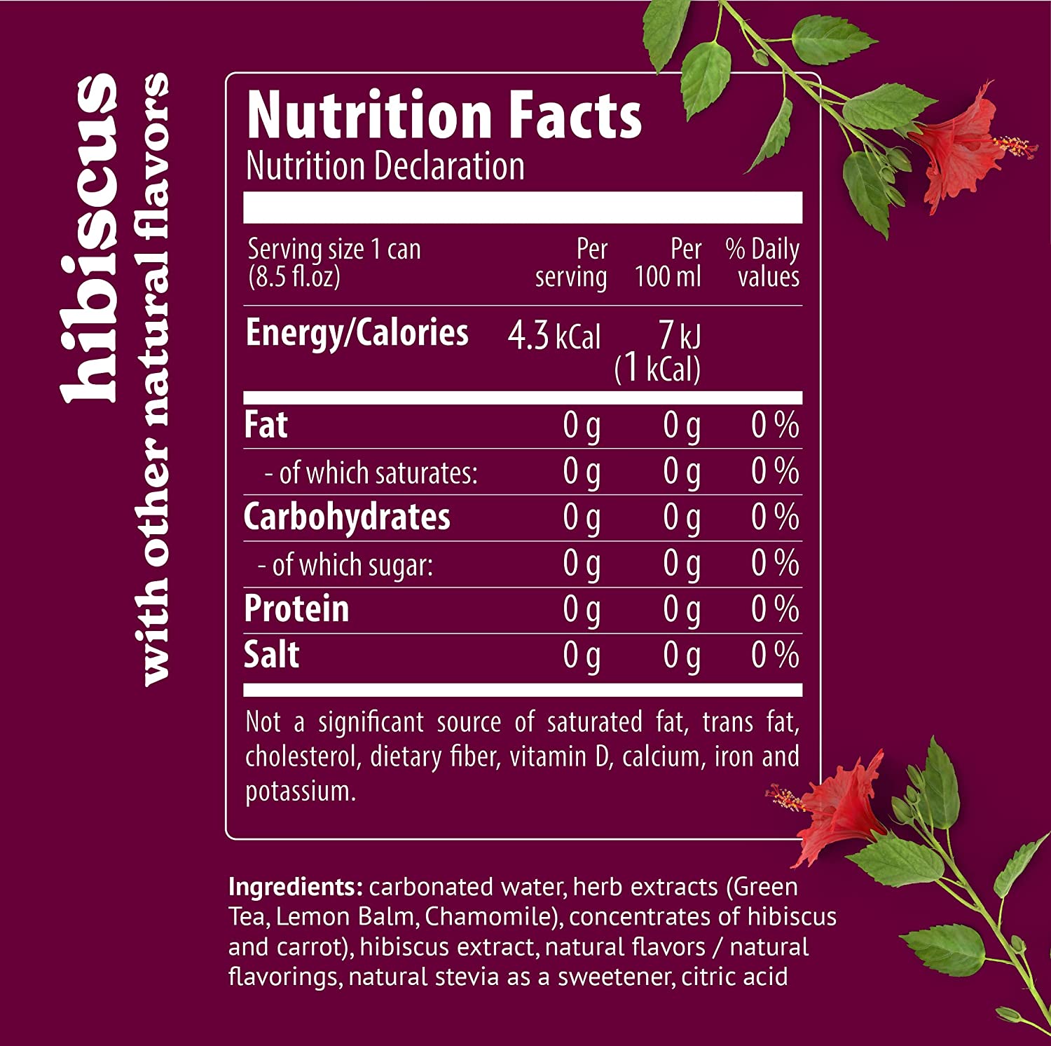 Hibiscus Sugar Free Sparkling Water 12 Pack (8.5 Fl Oz) V3980