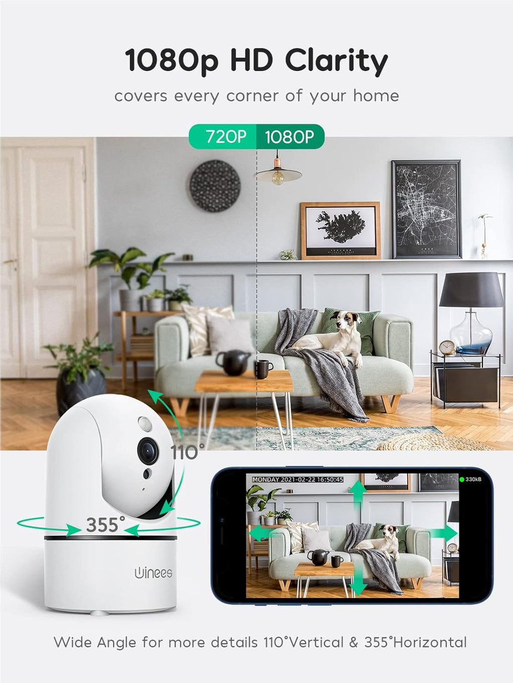 1080P WiFi Indoor Security Camera with Night Vision, 2 Way Audio, Pack of 2 K894886