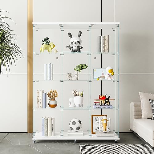 Black 4-Tier Glass Display Cabinet with 12 Shelves and Double Doors Q8870