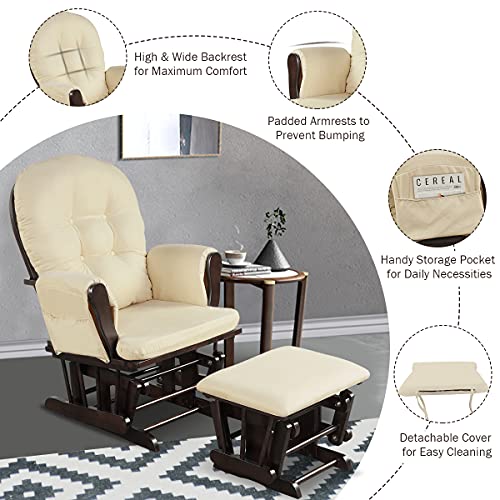 Beige Wood Glider and Ottoman Set G535