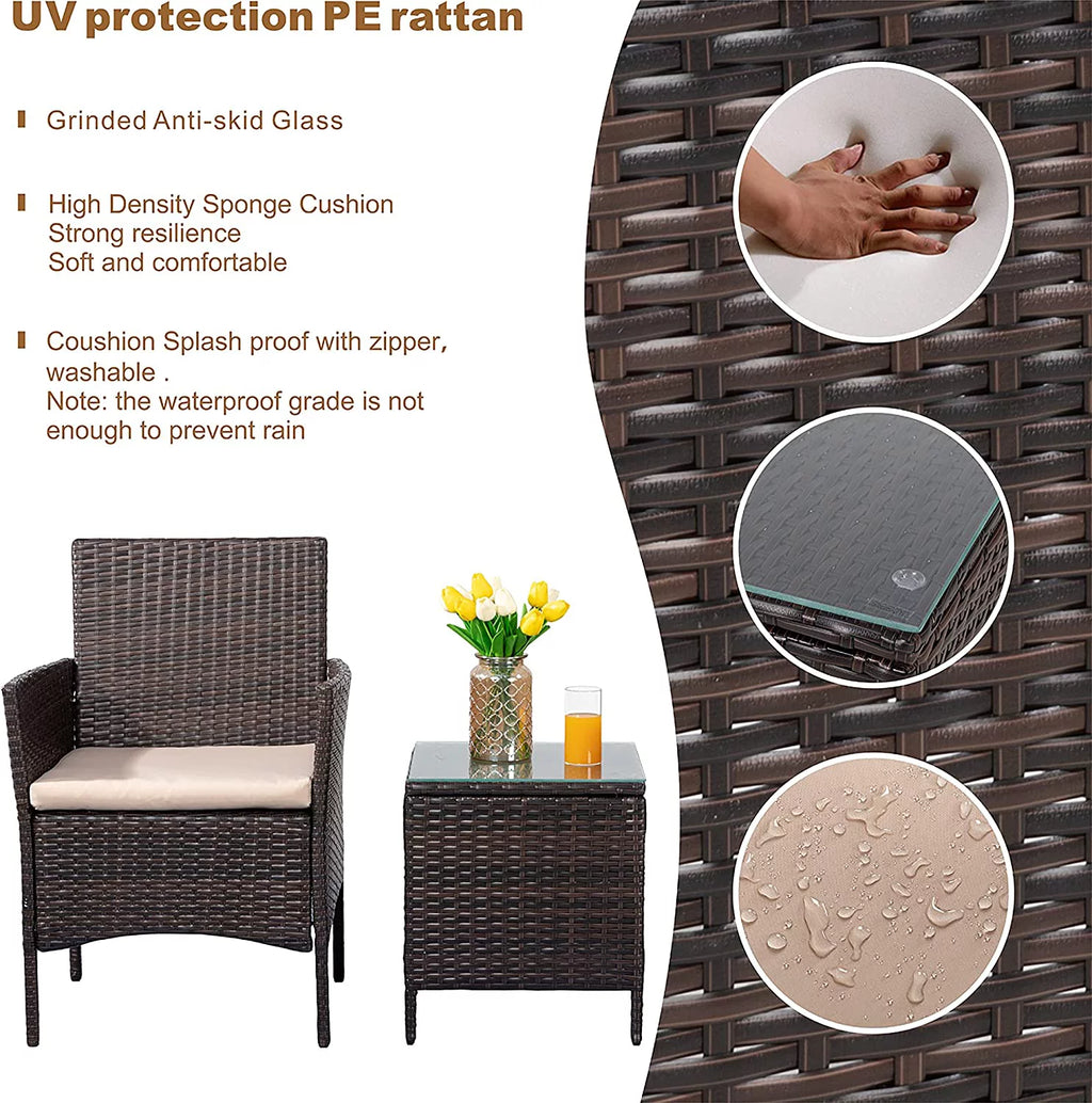 3 Pieces Outdoor Patio Furniture Set with Cushions and Coffee Table Brown Z6161