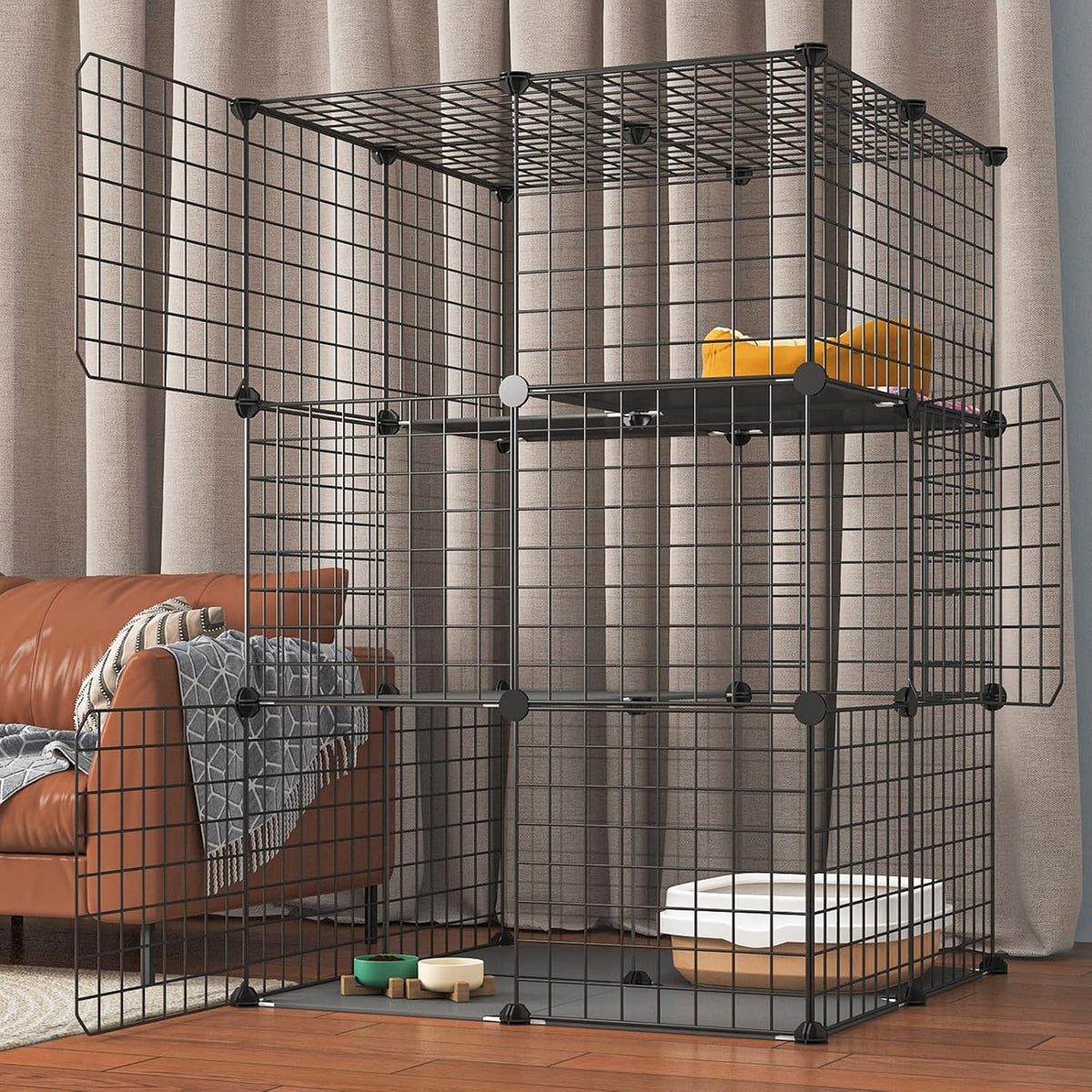 Black 3-Tier Metal Wire Cat Cage B147