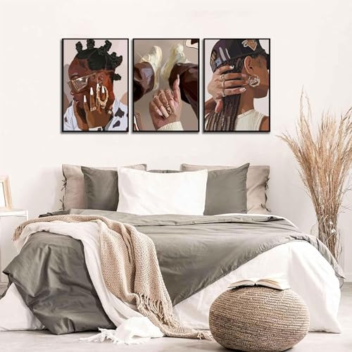 3Pcs Framed Canvas Wall Art Black Girl Wall Decor Posters Prints Paintings C43279