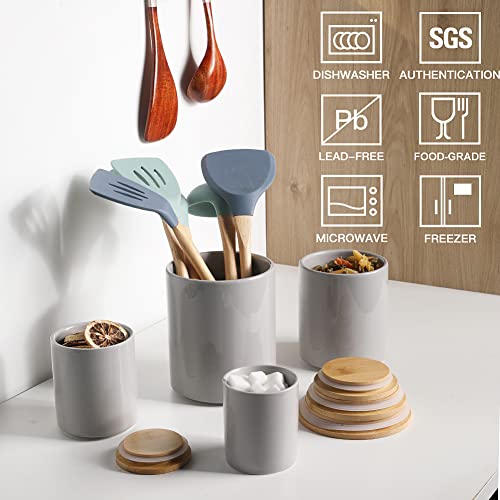 Ceramic Canisters Set with Bamboo Lid, Pack of 4 (White) D8877