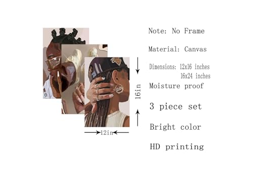 3Pcs Framed Canvas Wall Art Black Girl Wall Decor Posters Prints Paintings C43279