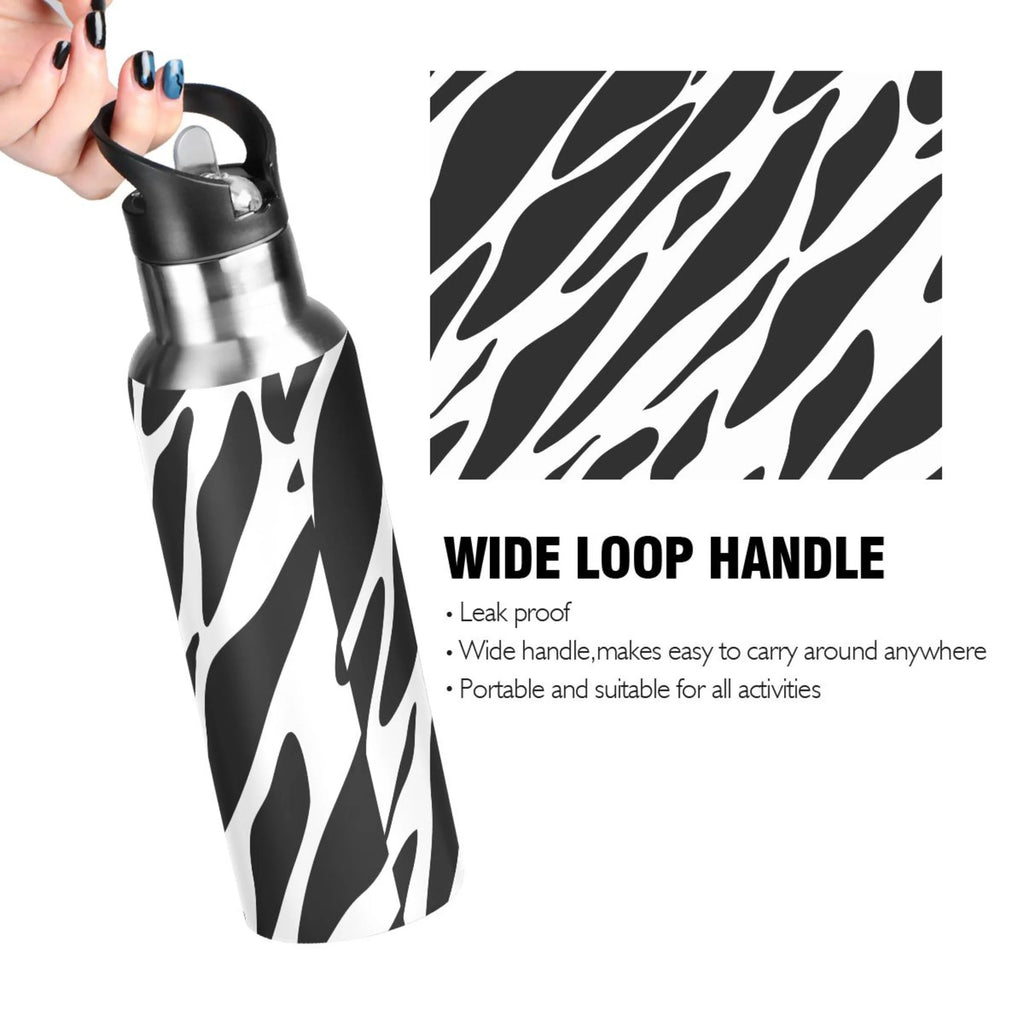 Black and White Insulated Stainless Steel Water Bottle with Straw Lid 20 oz Y432