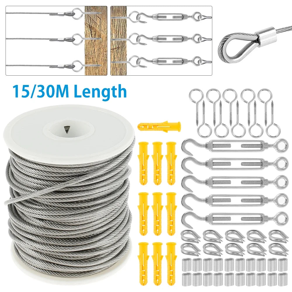 PVC Coated Steel Wire Rope String Light Hanging Cable Railing Kit U7717