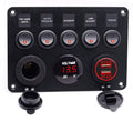 5 Gang Waterproof Toggle Rocker Switch Panel with Dual USB Charger, Voltmeter, 12V Power Outlet, Red, Pack of 2 S359
