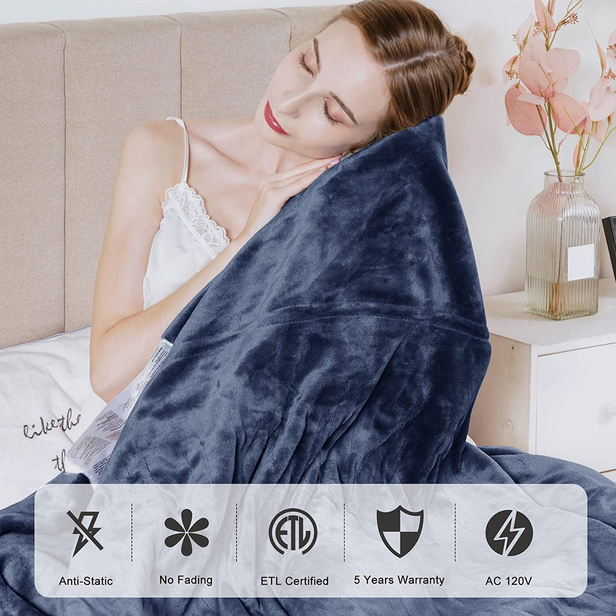 Heated Electric King Size Velvet Blanket with Dual Control Q55559
