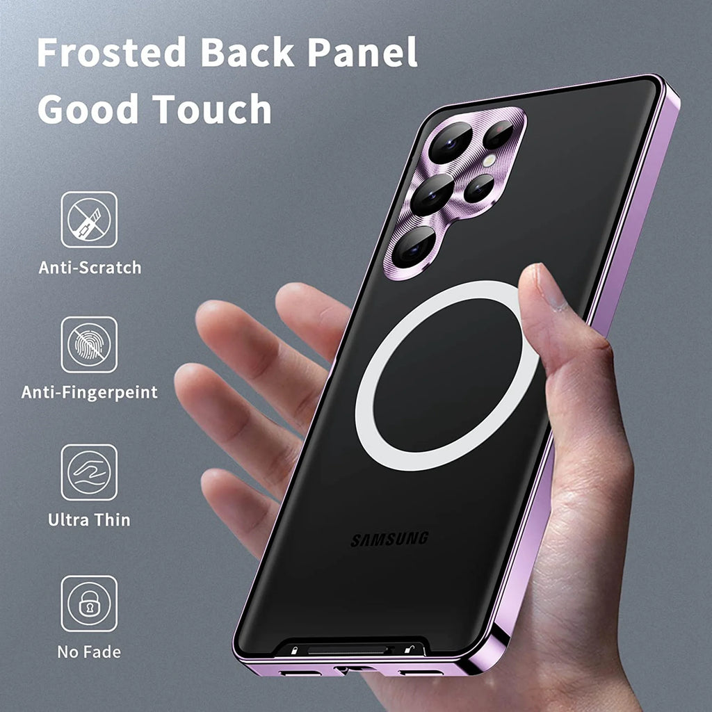 Purple Magnetic Metal Bumper PC Case for Samsung Galaxy S23 Ultra F64117
