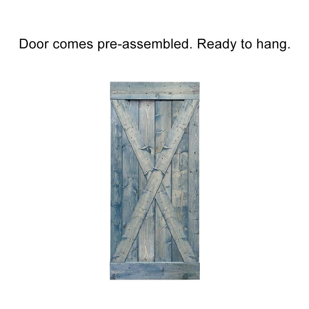 Ocean Blue Stained Wood Interior Sliding Barn Door with Hardware Kit G8572