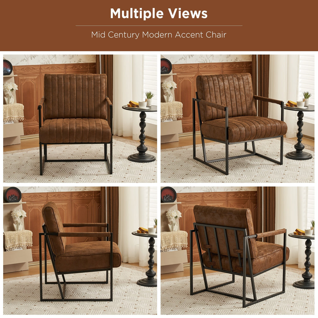 Brown Faux Leather Accent Chair with Metal Frame R58398