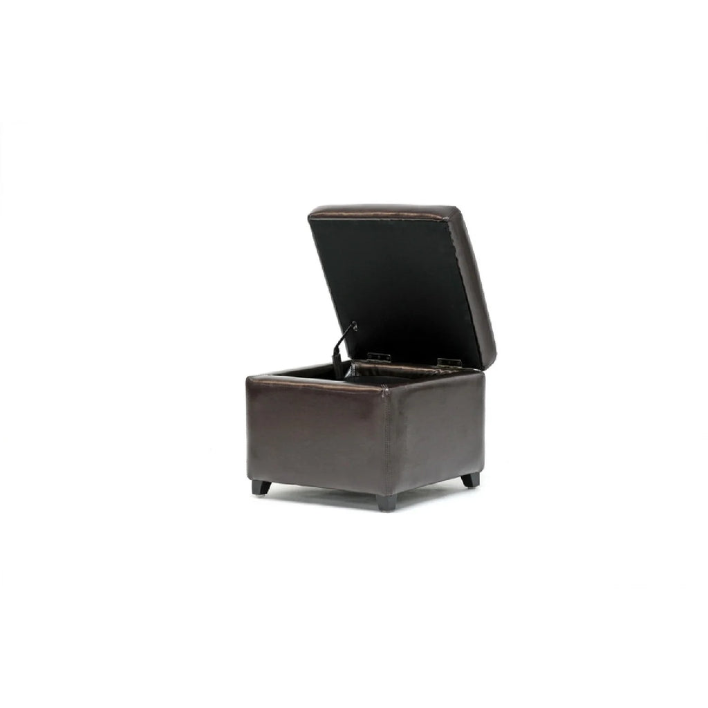 Dark Brown Faux Leather Storage Cube Ottoman X470517