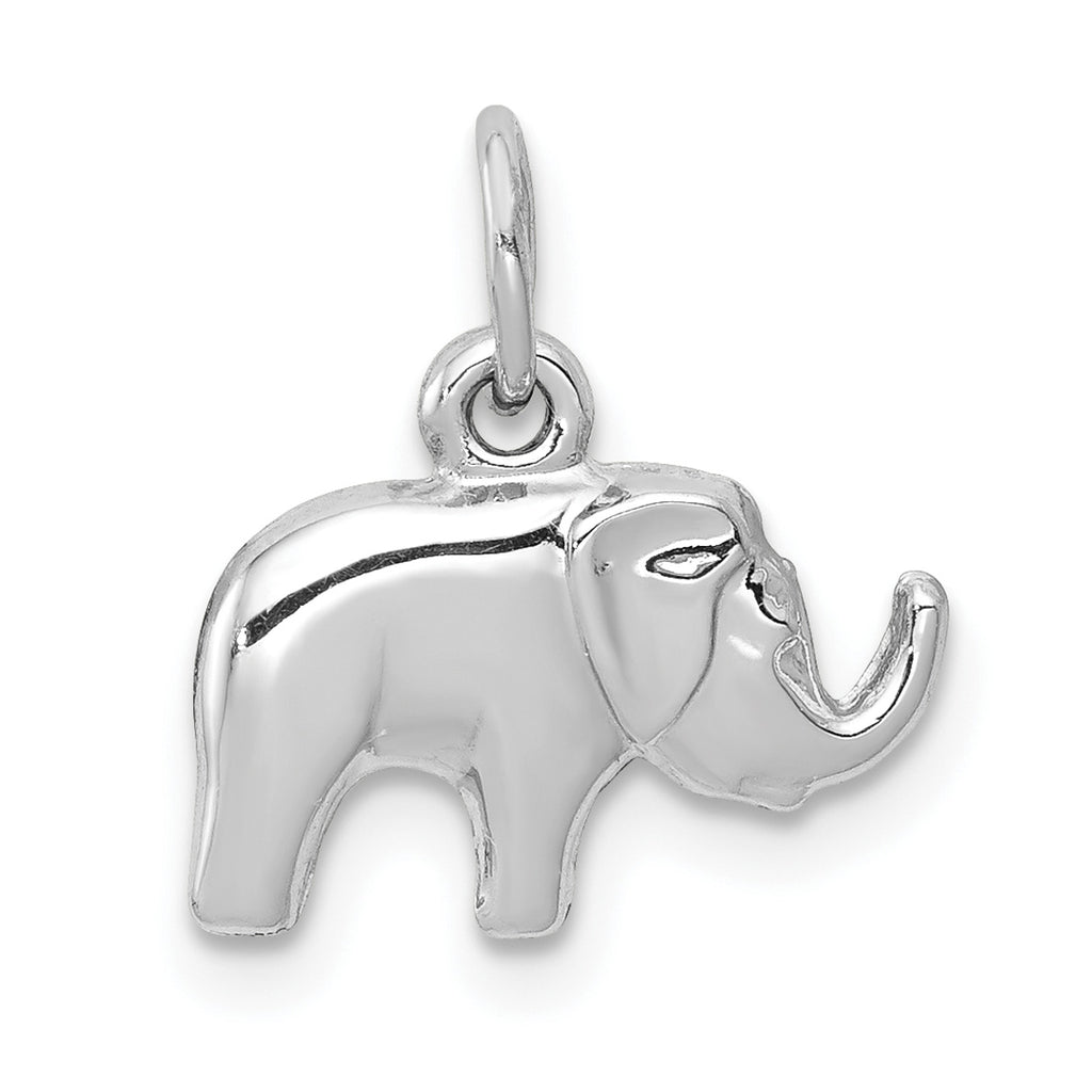 14K White Gold Rhodium Plated Elephant Pendant Charm L320