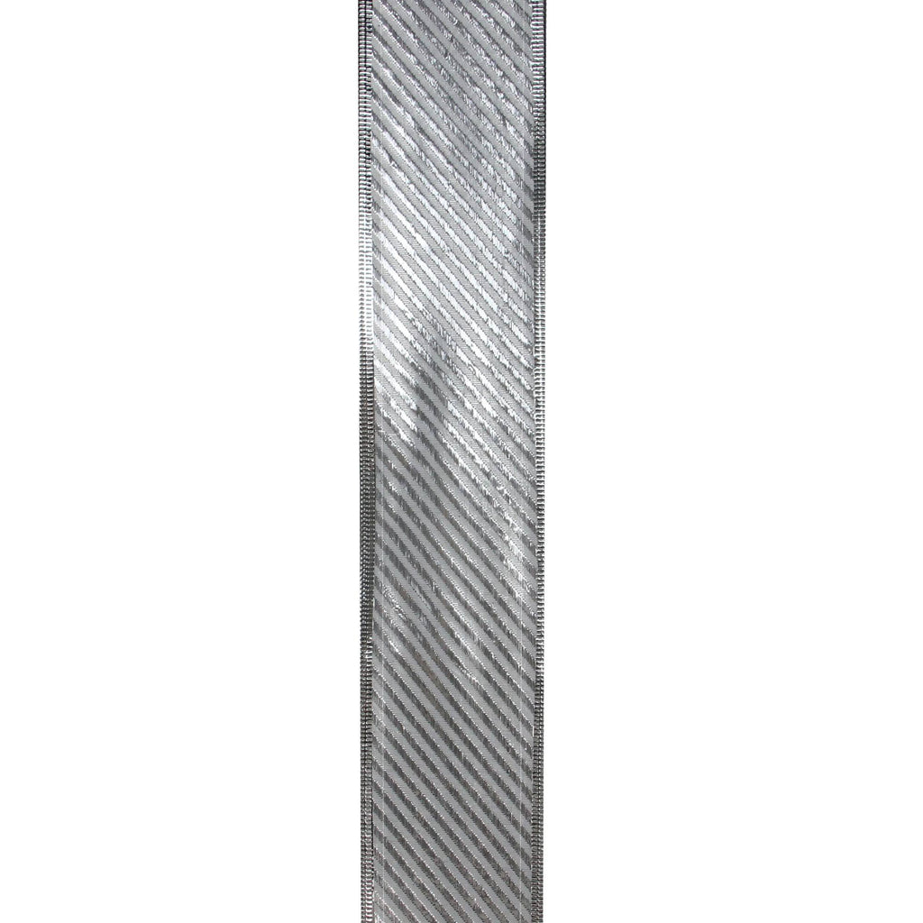 Shiny Silver Diagonal Striped Wired Christmas Craft Ribbon 2.5 x 120 Yards U67998