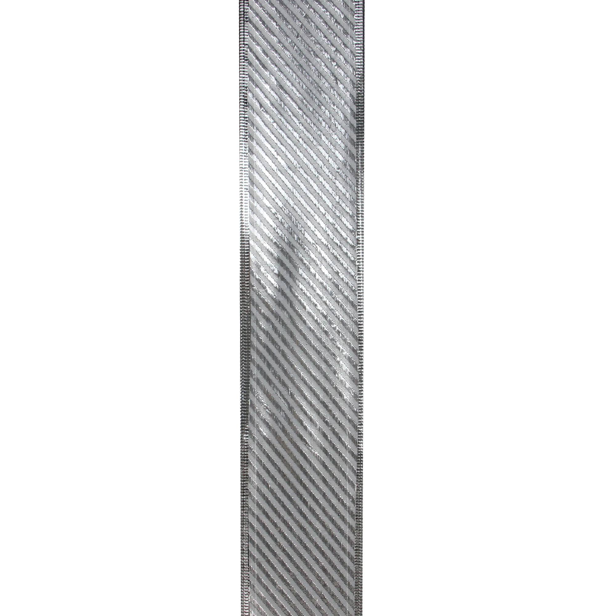 Shiny Silver Diagonal Striped Wired Christmas Craft Ribbon 2.5 x 120 Yards U67998