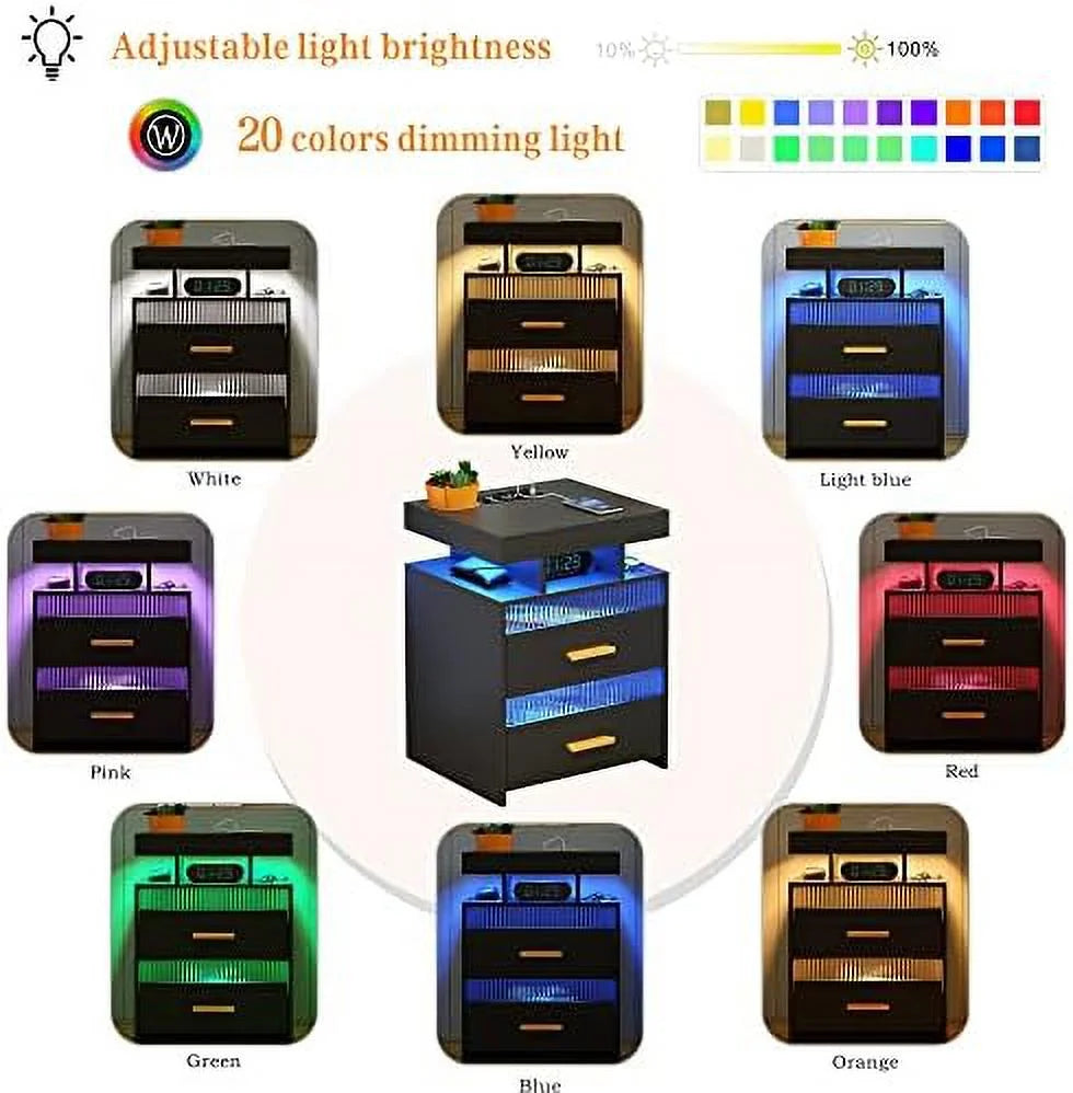 Gray Set of 2 Nightstands with 2 Drawers & LED Lights B776838