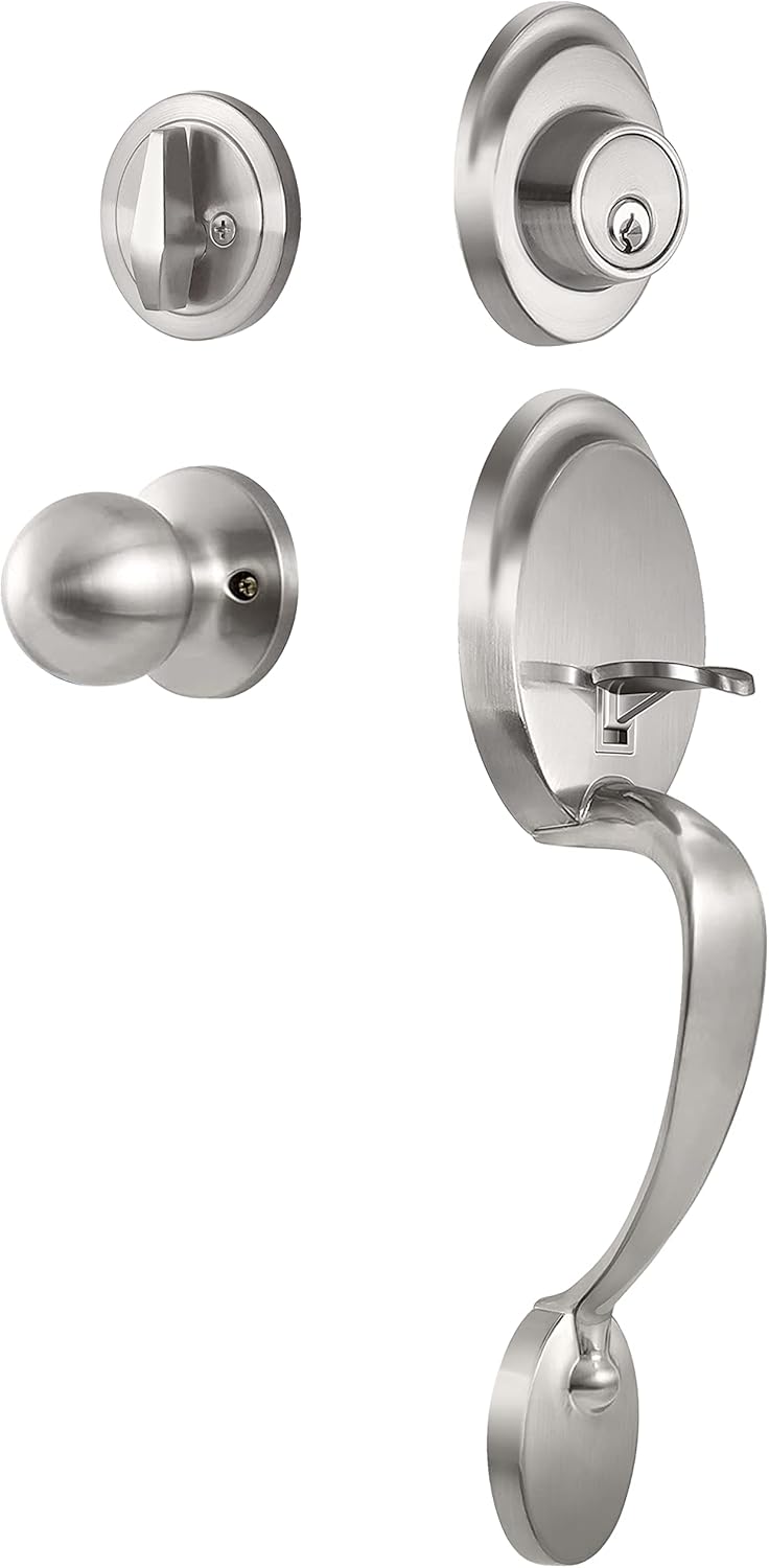 Matte Black All Metal Front Door Handleset with Keyed Entry Deadbolt, Pack of 2 O1432