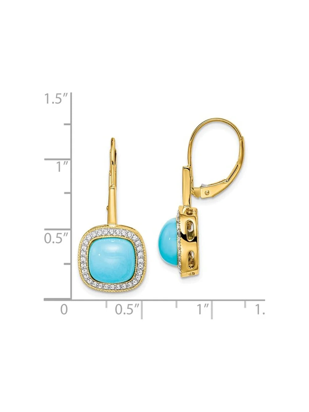 Turquoise Dangling Leverback Earrings in 14K Yellow Gold with Diamonds G814