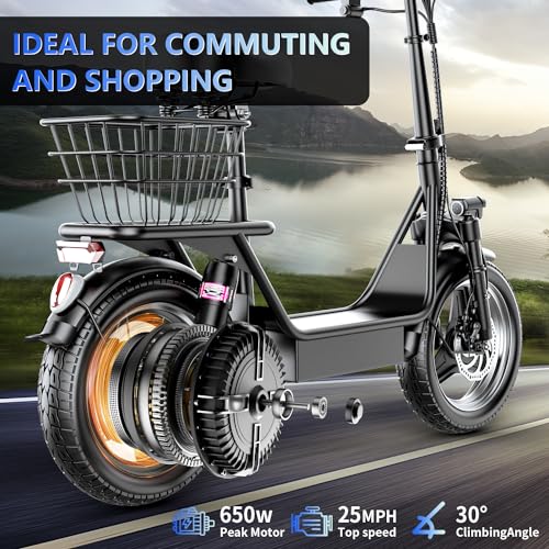 500W Peak Motor Sit Down E Scooter with Basket, 14" Pneumatic Tire H427117