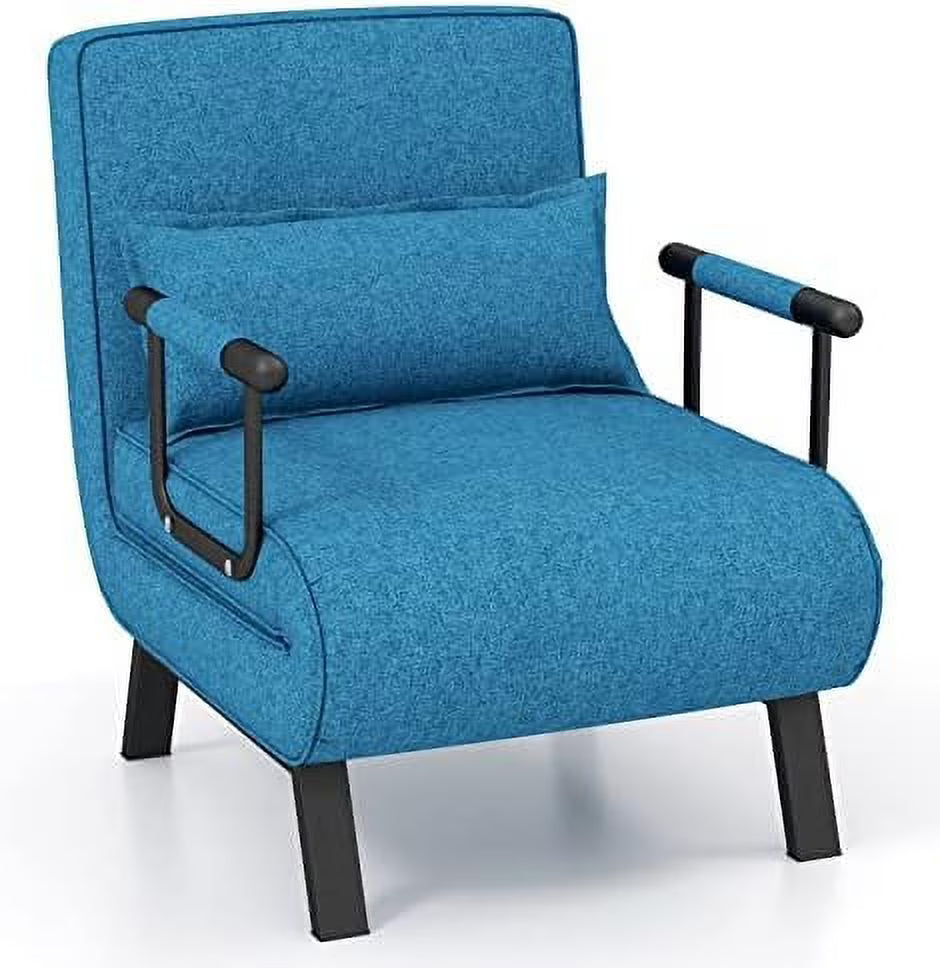 Convertible Sofa Bed 4-in-1 Sleeper Chair with Pillow, 6 Positions Adjustable Backrest, Metal Legs, Linen Fabric L768111