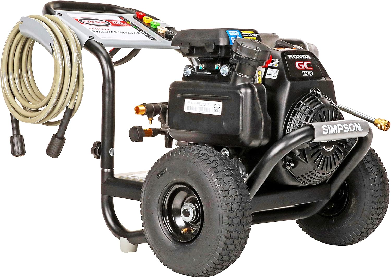 3200 PSI Gas Pressure Washer with Honda GC190, 2.5 GPM, 3/8" x 100' 4500 PSI Cold Water Hose K700