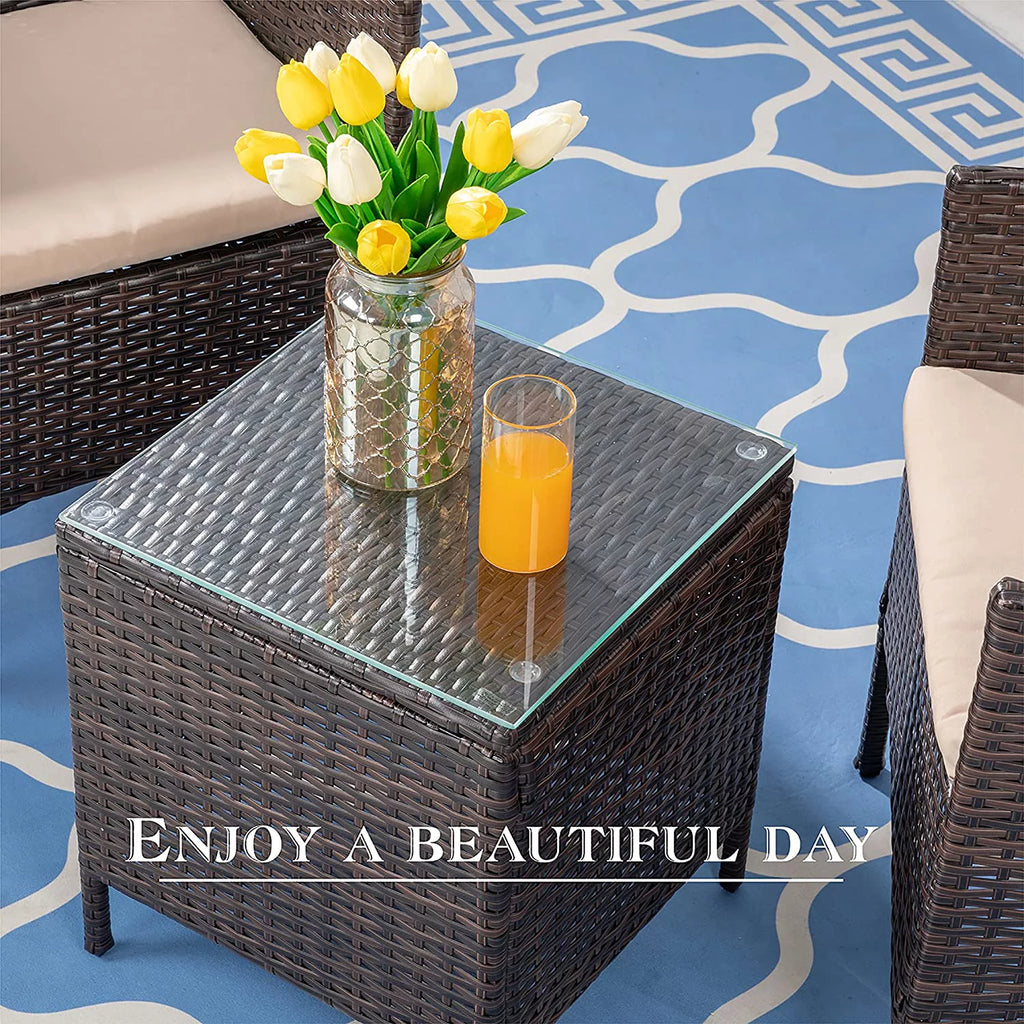 3 Pieces Outdoor Patio Furniture Set with Cushions and Coffee Table Brown Z6161