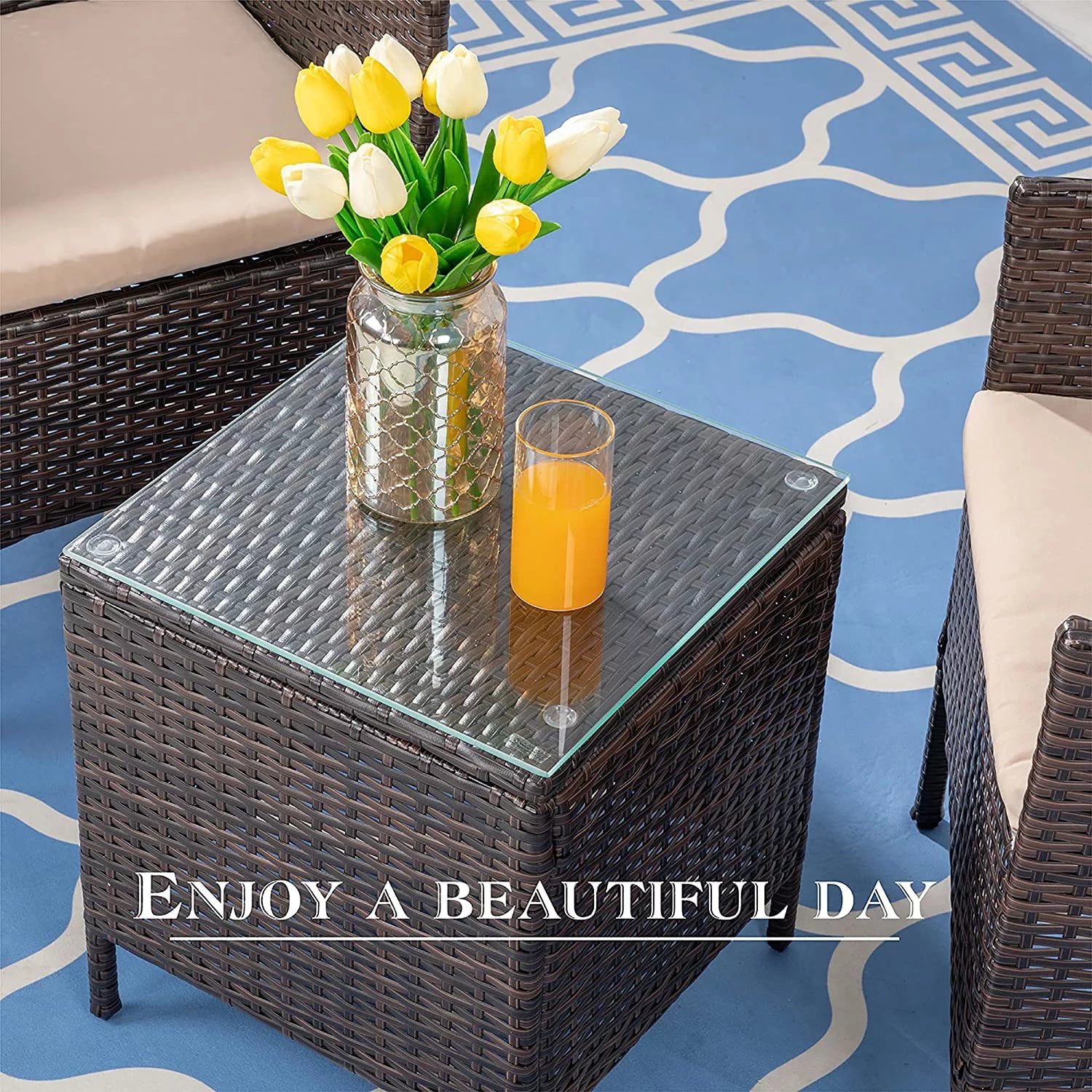 3 Pieces Outdoor Patio Furniture Set with Cushions and Coffee Table Brown Z6161