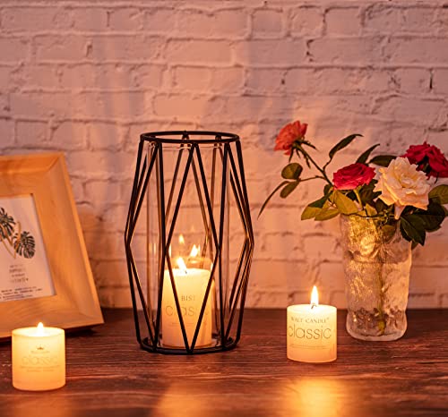 2Pcs Gold Pillar Hurricane Candle Holders, Clear Glass Candleholders with Geometric Metal Rack Stand, 8.5" A405535