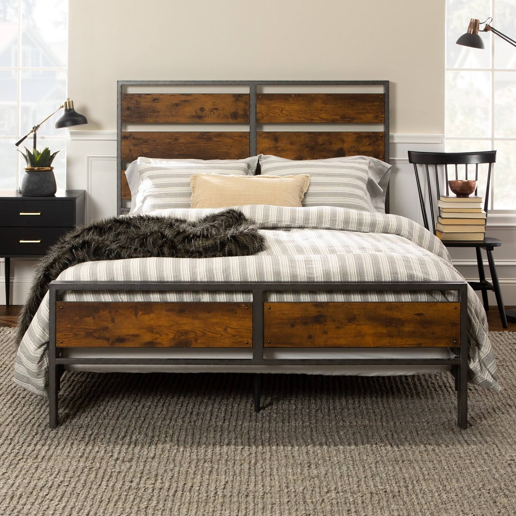 Rustic Industrial Plank Bed King C2063