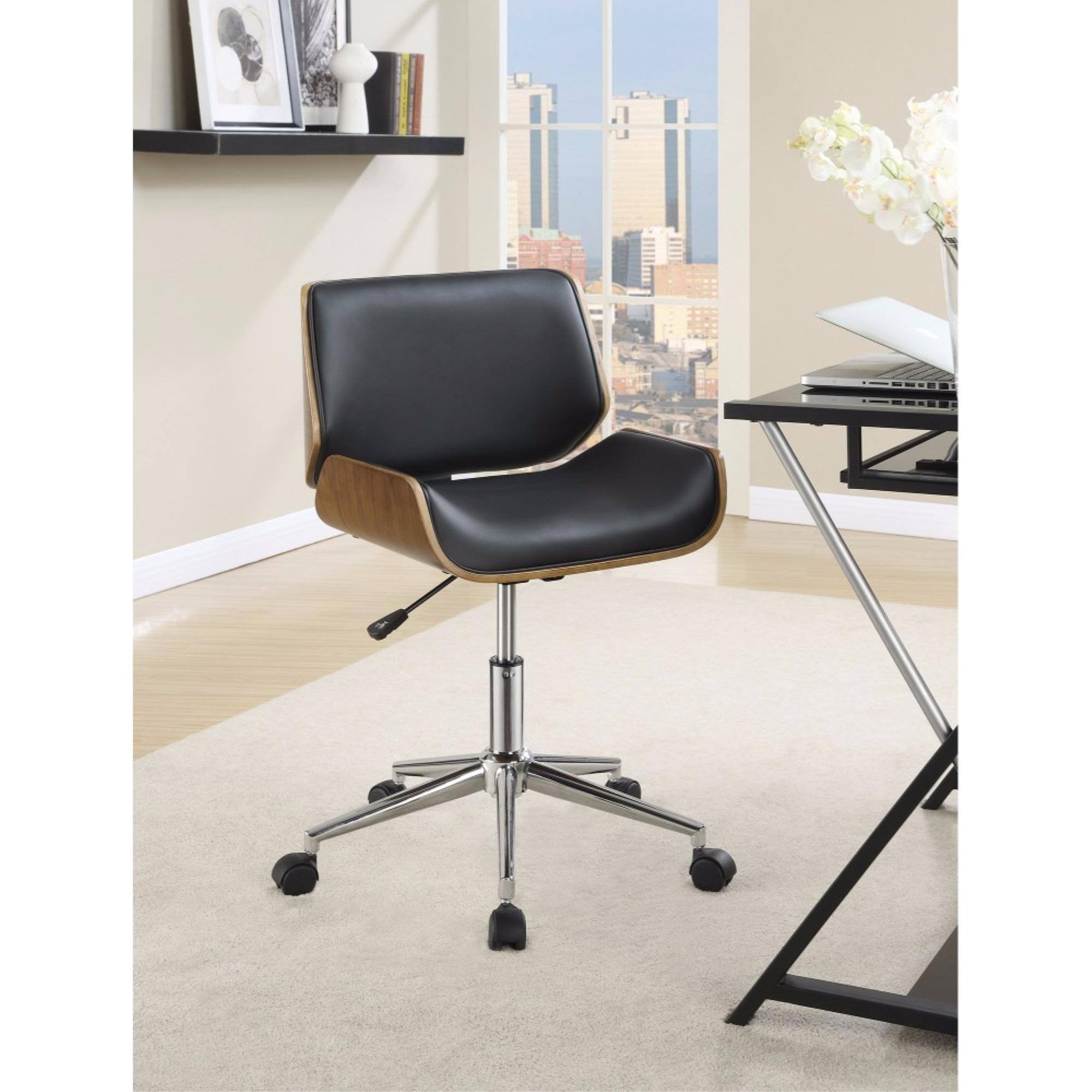 Contemporary Small-Back Home Office Chair, Black/Walnut D8722