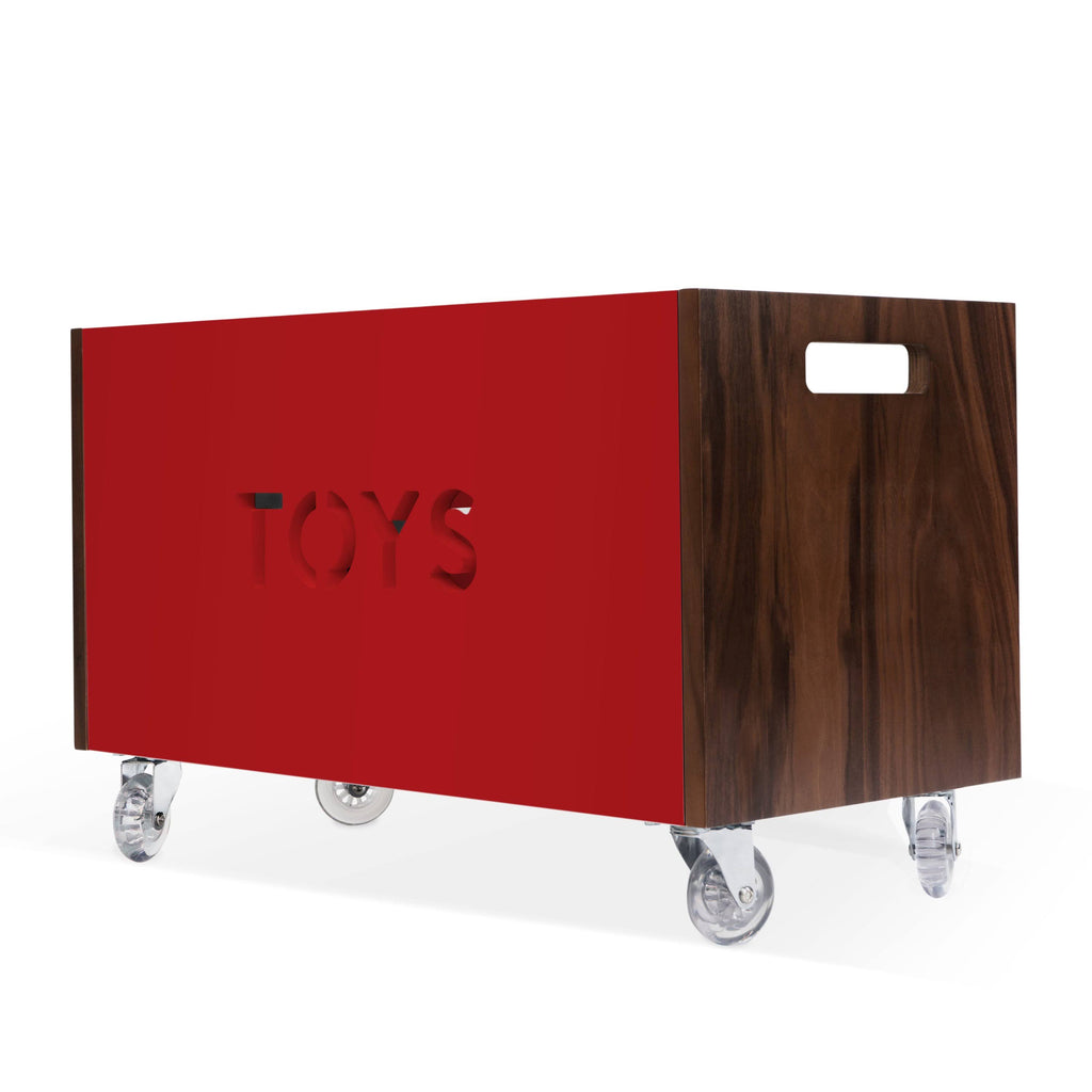 Walnut / Red Toy Box Chest on Casters Y5007