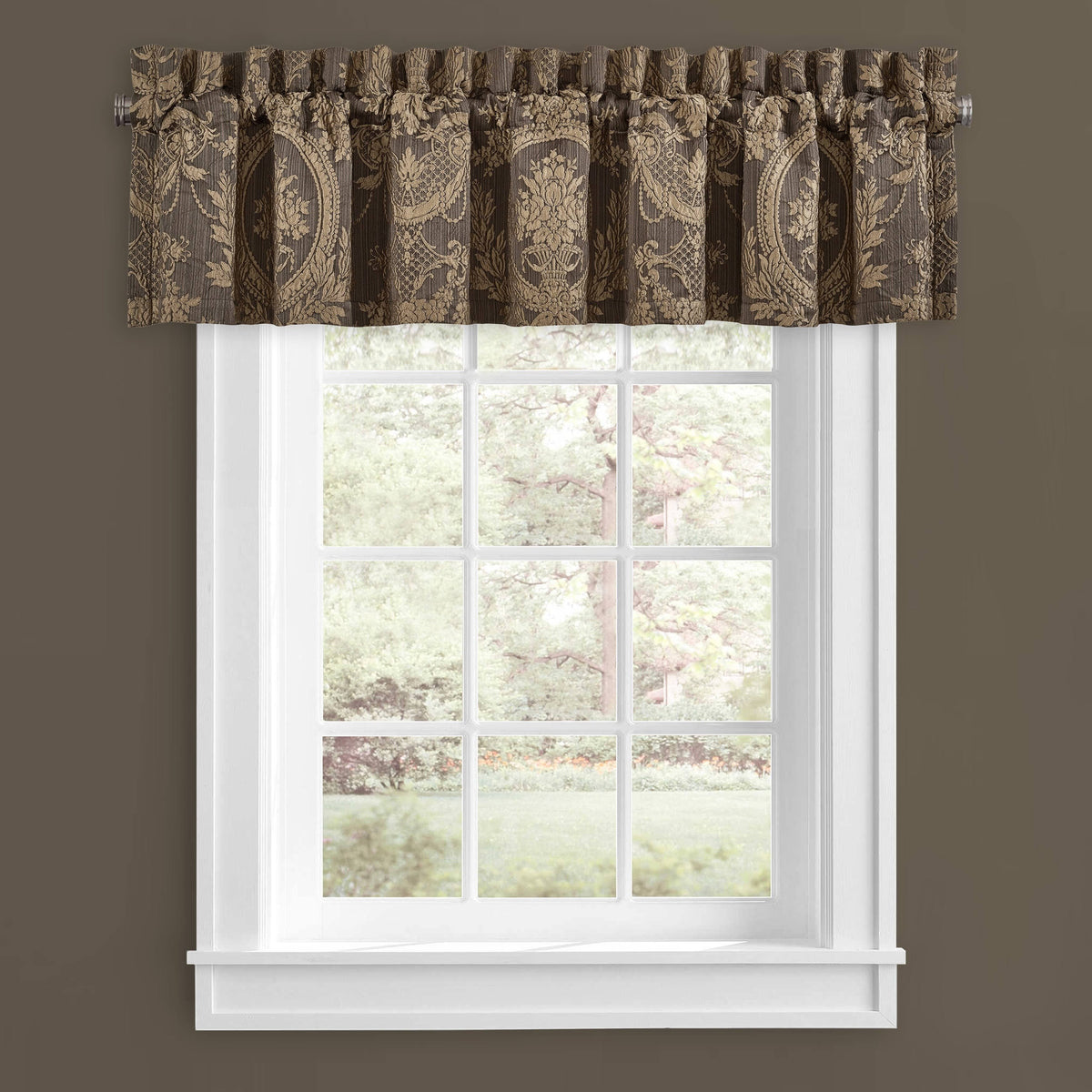 Taupe/Chocolate Rod Pocket Window Valance Z735