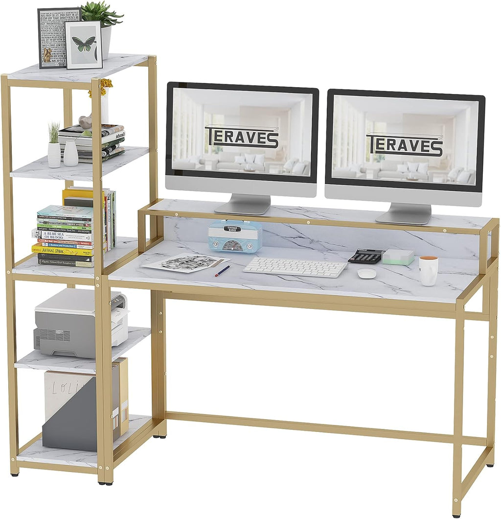 47 Inch Computer Desk with 5 Tier Shelves and Storage I9184