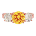 3.25ct Round Cut Yellow Natural Citrine 18k Rose Gold 3 Stone Ring Size 3.75 I610957