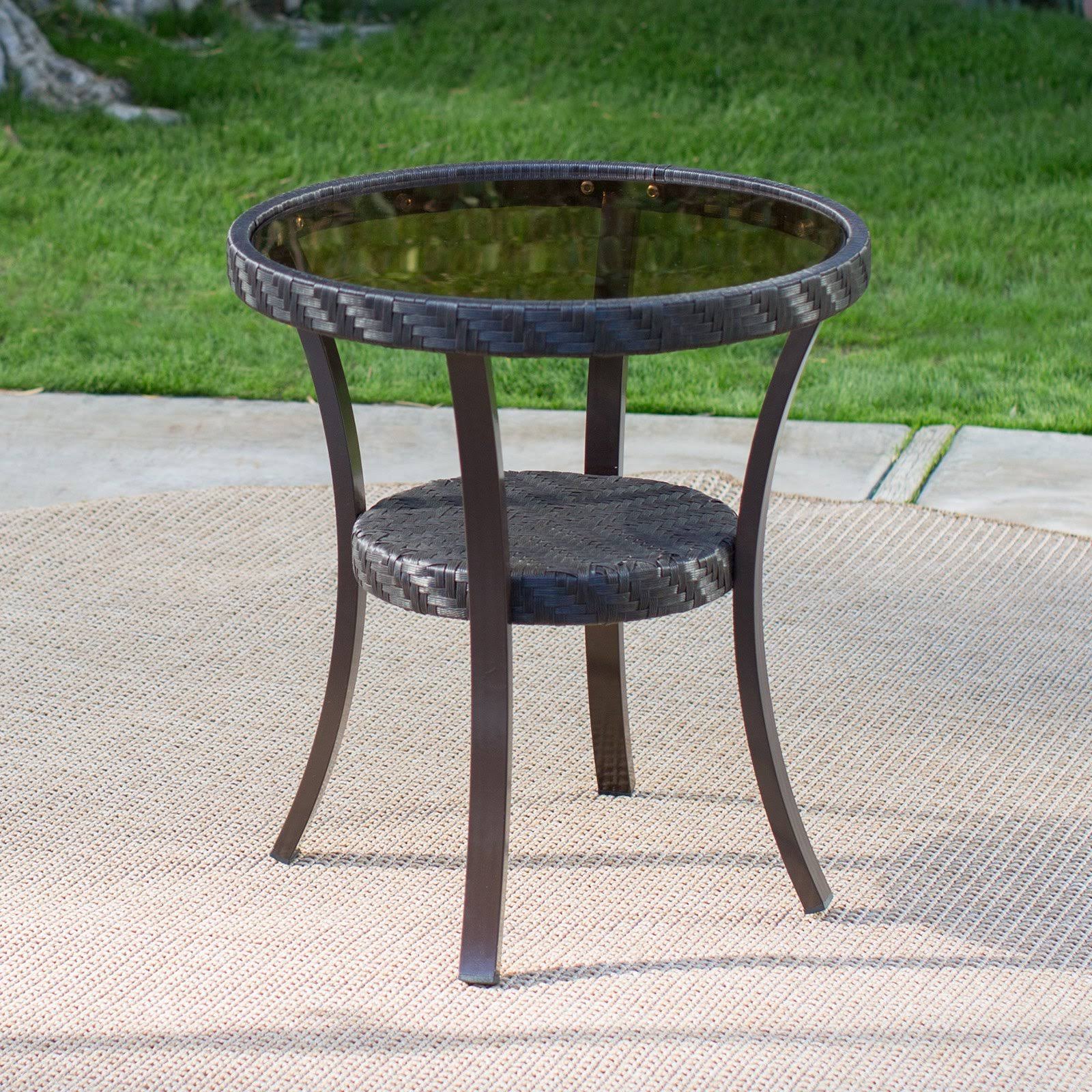 Brown Wicker Patio Side Table Q42241