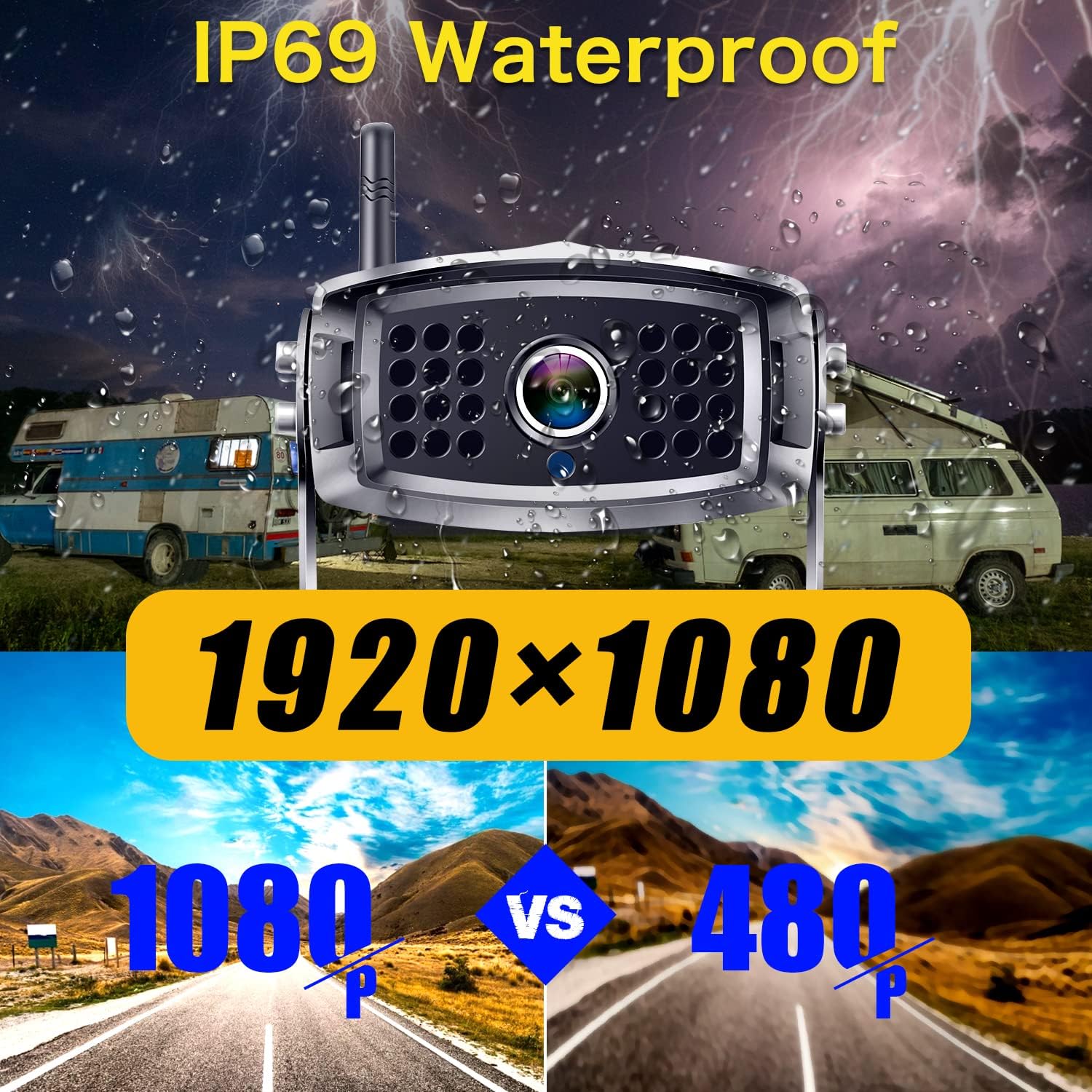 Wireless 7 Inch HD 1080P DVR Monitor with 2 Rear View Cameras K446607