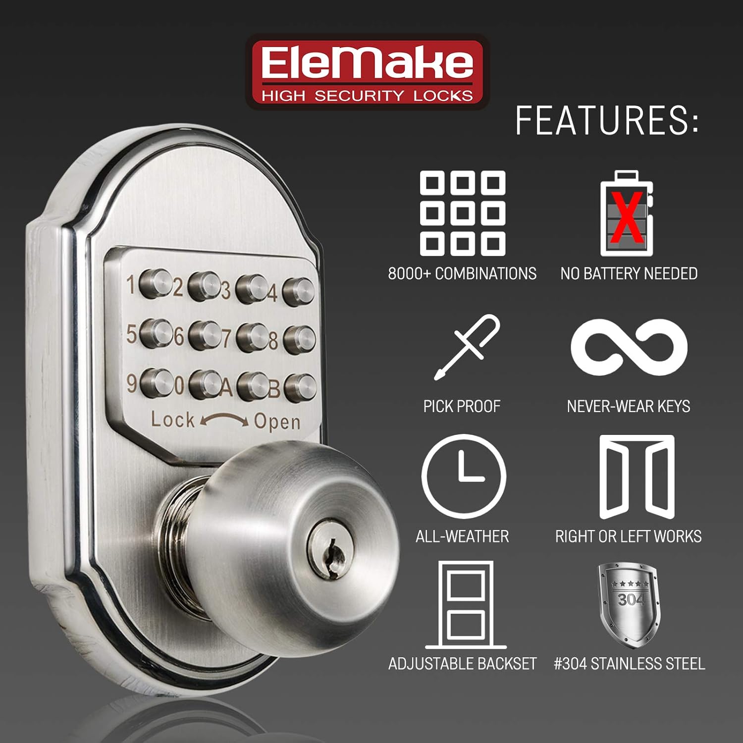 Keyless Entry Deadbolt Stainless Steel Digital Code Keypad Door Knob Weatherproof Pack of 2 U250
