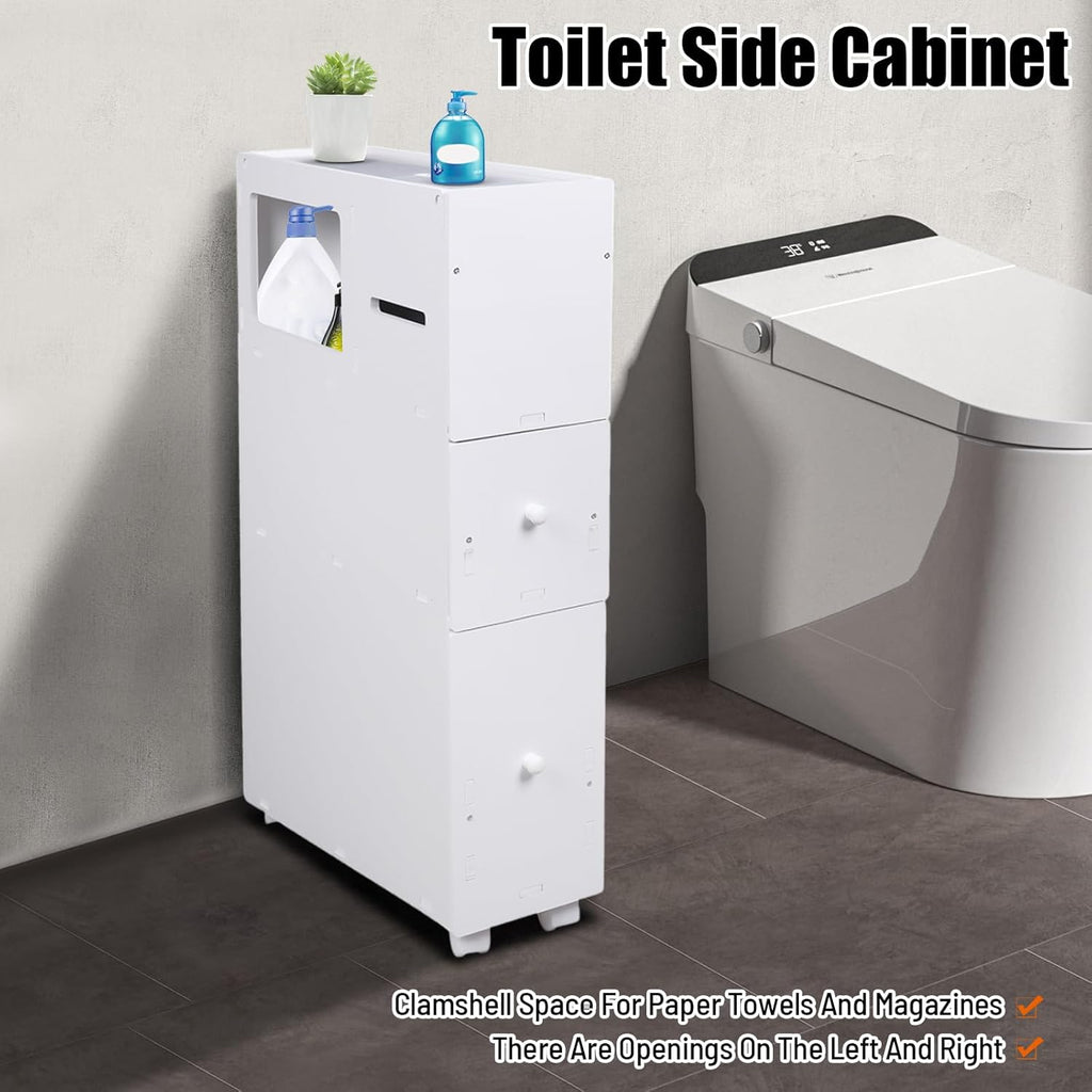 White Slim Rolling Bathroom Storage Cabinet S26323