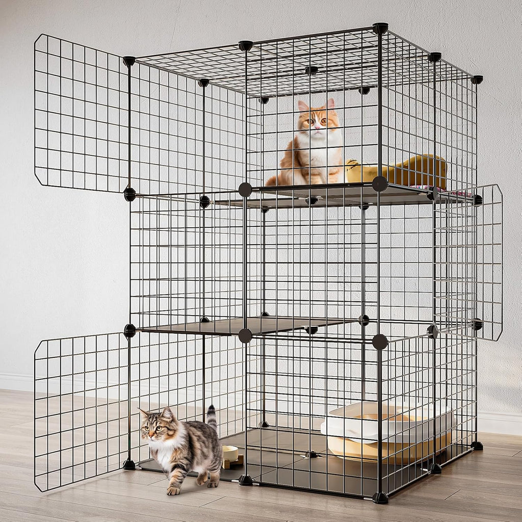 Black 3-Tier Metal Wire Cat Cage B147