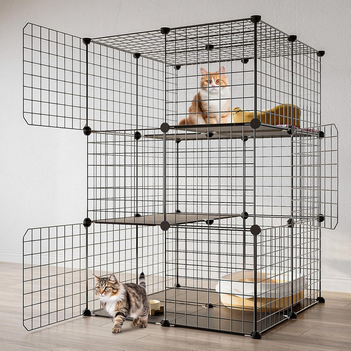 Black 3-Tier Metal Wire Cat Cage B147