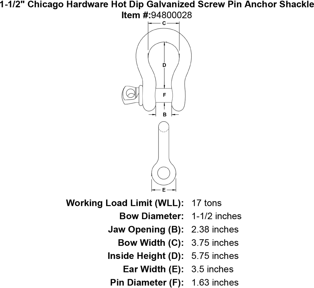1-1/2 Hot Dip Galvanized Screw Pin Anchor Shackle V941607