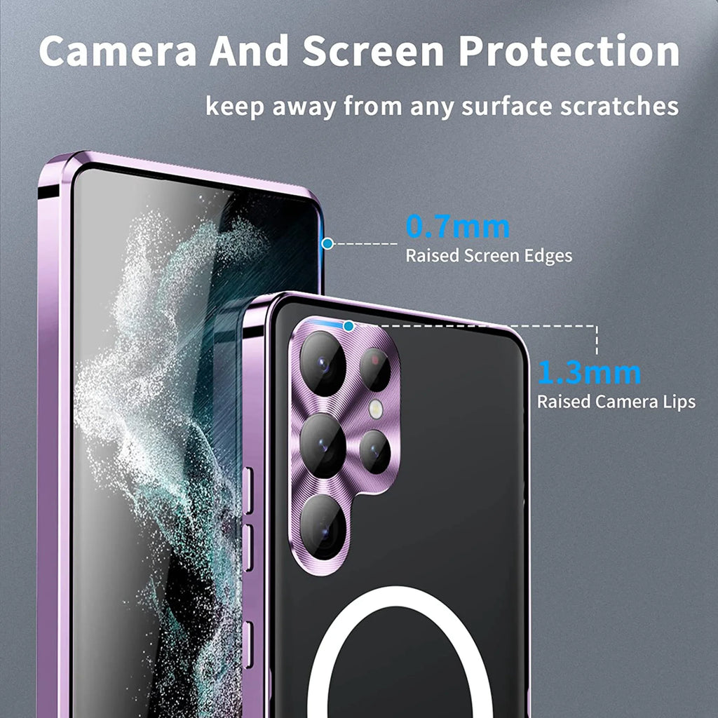 Purple Magnetic Metal Bumper PC Case for Samsung Galaxy S23 Ultra F64117