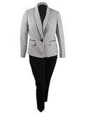 Women's Petite Contrast-Jacket Pantsuit (4P, Ivory/Black) S92030