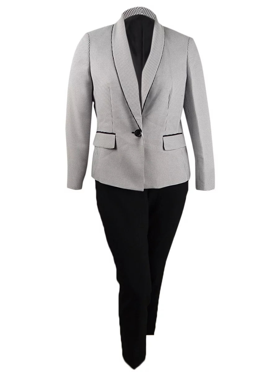 Women's Petite Contrast-Jacket Pantsuit (4P, Ivory/Black) S92030