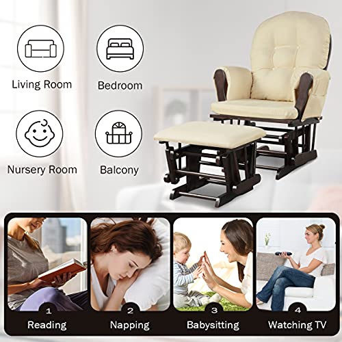 Beige Wood Glider and Ottoman Set G535