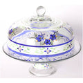 Blue Floral Hand Painted Glass Large Cake Dome W260837