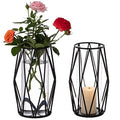 2Pcs Gold Pillar Hurricane Candle Holders, Clear Glass Candleholders with Geometric Metal Rack Stand, 8.5" A405535
