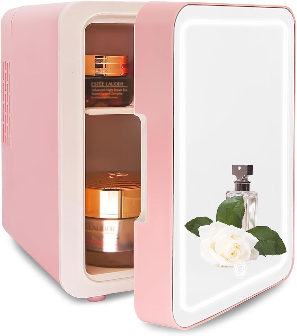 Pink 4 Liter Portable Cosmetic Fridge with Makeup Mirror D564